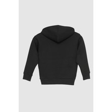 Kışlık Siyah Kapüşonlu Kız Çocuk Siyah  Oversize Baskılı Sweatshirt Hoodie