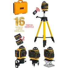 Millian Tripod Hediyeli Uzaktan Kumandalı 16 Köşeli 360 Derece Çizgi Hizalama Lazer Makinesi Seviye Cihazı