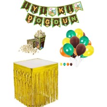 Parti Furyası Dinazor 20 Adet Balon  banner Mısır Kutu Masa Etekli Tamamlayıcı Parti Seti