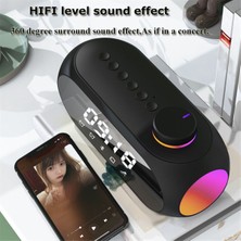 Humble Taşınabilir Mini Fm Radyo Alıcısı Hifi Ses Rgb Bluetooth Hoparlör Saatli Çift Çalar Saat Desteği Handsfree -B (Yurt Dışından)