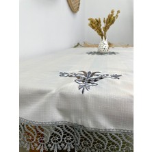 Kurular Tekstil Nakışlı Yuvarlak Masaörtüsü-Koyu Gri