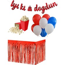 Parti Furyası Kırmızı 20 Adet Balon  Banner Mısır Kutu Masa Etekli Tamamlayıcı Parti Seti