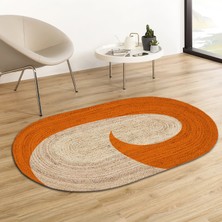 Soho Oval Turuncu Spiral Desenli Natural Modern Baskılı Jüt Örme Halı Hasır Kilim 80X80 cm 80 x 150 cm