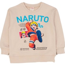 Hopi Kids Önü Naruto Baskılı Sweat Eşofmanı Lastikli Paça Takım - Bej - 6-7 Yaş