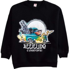 Hopi Kids Bisiklet Yaka Önü Baskılı Oversize Sweatshirt - Siyah - 13-14 Yaş