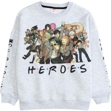 Hopi Kids Bisiklet Yaka  Önü Baskılı Sweatshirt - Gıri - 12-13 Yaş