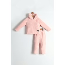 Pollito  Çocuk Kapüşonlu Mickey Mouse Etiket Detaylı Peluş Sweatshirt ve Peluş Pantolon 2'li Alt Üst Takım