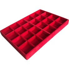 Özer Kutu 24 Bölmeli Kolye Ucu Küpe Yüzük Servis Tablası Kırmızı Süet