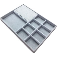 Özer Kutu Organizatör Gri Süet Tabla Kolye & Yüzük Düzenleyici (8 Dik Bölmeli)(30 Kesikli)