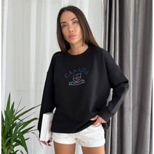 Pienk Canada Işlemeli Şardonlu Siyah Unisex Sweatshirt