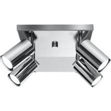 Rsylight Retro Krom Kare 180 Derece Hareketli Modern Spor 4 Lü LED Spot Avize Günışığı Ampullü