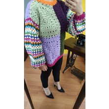 Deseo Boutique Kadın El Emeği Göz Nuru Tığ Işi (S-M-L Beden) El Örgüsü-Handmade-Hand-Knıtted Renkli Kazak