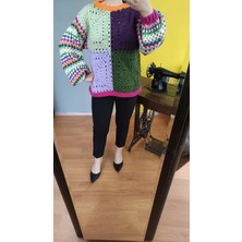 Deseo Boutique Kadın El Emeği Göz Nuru Tığ Işi (S-M-L Beden) El Örgüsü-Handmade-Hand-Knıtted Renkli Kazak