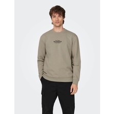 Only & Sons Erkek Sweatshirt Açık Haki 22027894  Onscelebrıty Reg Crew Neck