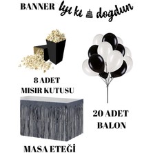 Parti Furyası Siyah-Beyaz 20 Adet Balon  banner Mısır Kutu Masa Etekli Tamamlayıcı Parti Seti