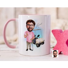 Bk Gift Kişiye Özel Golf Oyuncusu Karikatürlü Pembe Kupa Bardak-7, Sevgiliye Hediye, Arkadaşa Hediye