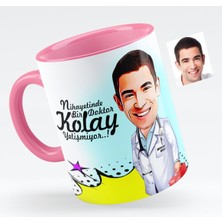 BK Kişiye Özel Bay Doktor Karikatürlü Pembe Kupa Bardak - 6