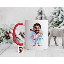 Bk Gift Kişiye Özel Beyzbol Karikatürlü Kırmızı Kupa Bardak-15, Sevgiliye Hediye, Arkadaşa Hediye