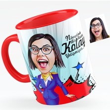 BK Kişiye Özel Hostes Karikatürlü Kırmızı Kupa Bardak - 2
