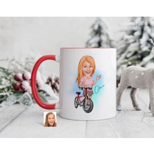Bk Gift Kişiye Özel Bisiklet Sürücüsü Karikatürlü Kırmızı Kupa Bardak-5, Sevgiliye Hediye, Arkadaşa Hediye