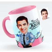 BK Kişiye Özel Bay Polis Karikatürlü Pembe Kupa Bardak - 1