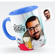 BK Kişiye Özel Şerefe Karikatürlü Mavi Kupa Bardak - 1