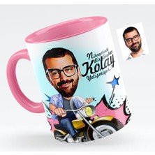 BK Kişiye Özel Bay Motorcu Karikatürlü Pembe Kupa Bardak - 1