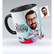 BK Kişiye Özel Bay Kasap Karikatürlü Siyah Kupa Bardak - 1
