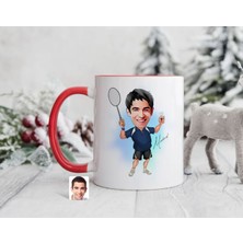 Bk Gift Kişiye Özel Badminton Karikatürlü Kırmızı Kupa Bardak-1, Sevgiliye Hediye, Arkadaşa Hediye