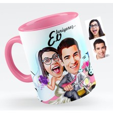 BK Kişiye Özel Evleniyoruz Karikatürlü Pembe Kupa Bardak - 8