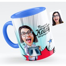 BK Kişiye Özel Bayan Radyoloji Uzmanı Karikatürlü Mavi Kupa Bardak - 1