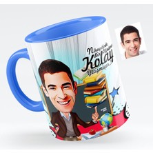 BK Kişiye Özel Bay Öğretmen Karikatürlü Mavi Kupa Bardak - 2