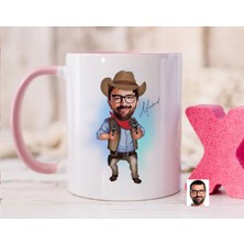 Bk Gift Kişiye Özel Kovboy Karikatürlü Pembe Kupa Bardak-4, Sevgiliye Hediye, Arkadaşa Hediye