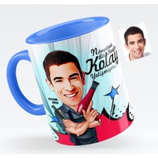 Kişiye Özel Bay Kuaför Karikatürlü Mavi Kupa Bardak - 1