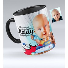 Kişiye Özel Bebek Doğum Günü Karikatürlü Siyah Kupa Bardak - 1