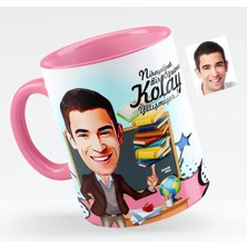 BK Kişiye Özel Bay Öğretmen Karikatürlü Pembe Kupa Bardak - 2