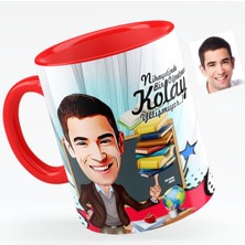 BK Kişiye Özel Bay Öğretmen Karikatürlü Kırmızı Kupa Bardak - 2