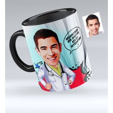 BK Kişiye Özel Bay Doktor Karikatürlü Siyah Kupa Bardak - 1