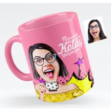 Kişiye Özel Bayan Karikatürlü Pembe Kupa Bardak - 6