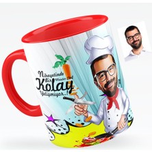Kişiye Özel Bay Master Chef Karikatürlü Kırmızı Kupa Bardak - 1