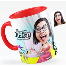 Kişiye Özel Bayan Süslü Karikatürlü Kırmızı Kupa Bardak - 1