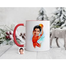 Bk Gift Kişiye Özel Basketbol Karikatürlü Kırmızı Kupa Bardak-4, Sevgiliye Hediye, Arkadaşa Hediye