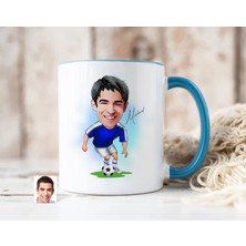Bk Gift Kişiye Özel Futbolcu Karikatürlü Mavi Kupa Bardak-11, Sevgiliye Hediye, Arkadaşa Hediye