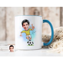 Bk Gift Kişiye Özel Futbolcu Karikatürlü Mavi Kupa Bardak-10, Sevgiliye Hediye, Arkadaşa Hediye
