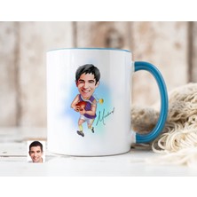 Bk Gift Kişiye Özel Amerikan Futbolcusu Karikatürlü Mavi Kupa Bardak-11, Sevgiliye Hediye, Arkadaşa Hediye