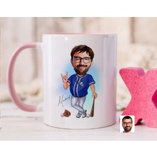 Bk Gift Kişiye Özel Beyzbol Karikatürlü Pembe Kupa Bardak-17, Sevgiliye Hediye, Arkadaşa Hediye