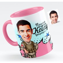 BK Kişiye Özel Bay Asker Karikatürlü Pembe Kupa Bardak - 2