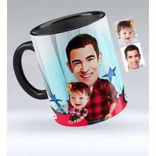 BK Kişiye Özel Baba Kız Karikatürlü Siyah Kupa Bardak - 3