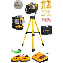 Millian Italy Tripod Hediye 360° 12 Köşe 50 Metre Ölçüm 2 Akülü Çizgili Lazer Metre Çizgi Hizalama Makinesi