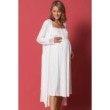 Monamise 18202 Hamile Lohusa Sabahlıklı Gecelik Takım - Ekru